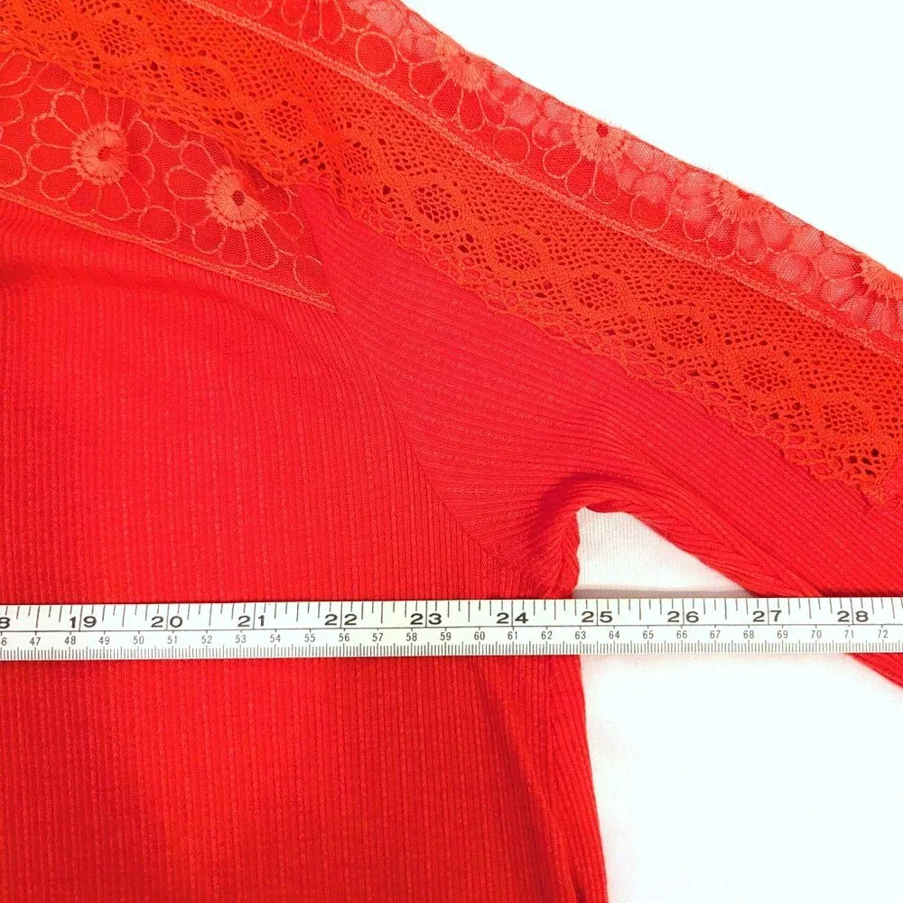 Free People | Oversized Lola Lace Long Sleeve Top in Rose Crimson | Size XS